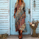 Maria - Obleka Casual z Dolgimi Rokavi v Vintage Slogu