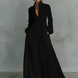 Patchwork Linen Maxi Dress with Stand Collar