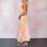 Naomi | Elegantna ženska obleka z akvarelnim vzorcem