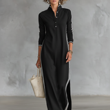 Sweat Maxi Obleka z Gumbnim Ovratnikom