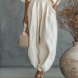 Lanena komplet s Off-Shoulder hlačama