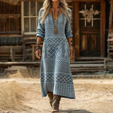Maria - Obleka Casual z Dolgimi Rokavi, Navdihnjena z Vintage Stilom
