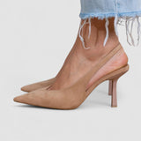 Marlena - Pumps slingback nude z visokim peto