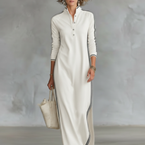 Sweat Maxi Obleka z Gumbnim Ovratnikom
