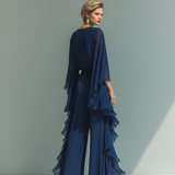 Chiffon Set z Volančki v Mornarsko Modri Barvi