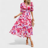 Clara - Elegantna Midi Cvetna Obleka