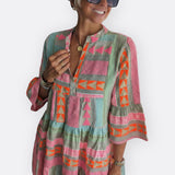 Madalena - Boho obleka z plastmi in fluidnim krojem
